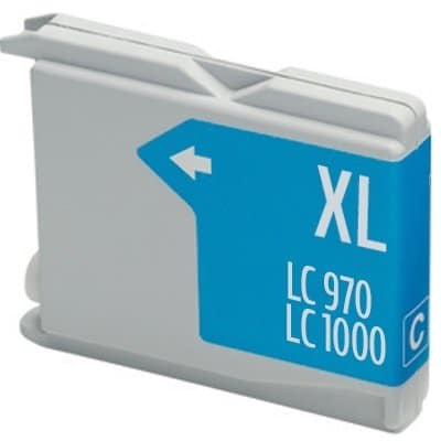 Cartucho de tinta compatible Brother LC1000C, color cyan, 12 ml